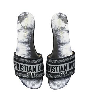 Christian Dior Dway Tie Dye Blue Embroidered Logo Mules Slides Sandals 37.5
